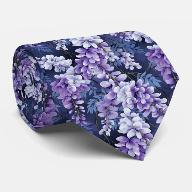 Corbata Elegante estampado floral de glicinia (Enrollado)