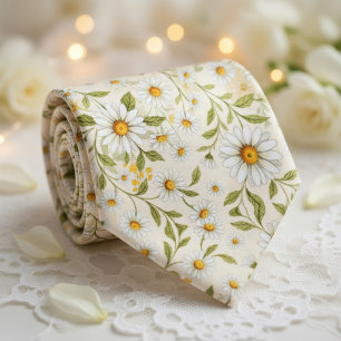 Corbata Elegante Estampado Floral de Margaritas