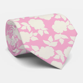 Corbata Elegante estampado floral rosa claro y blanco