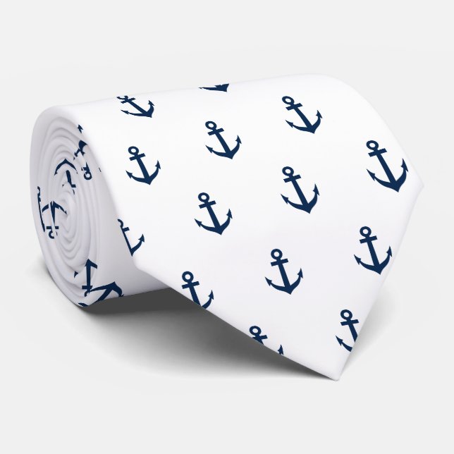 Corbata Elegante estampado náutico azul marino y blanco (Enrollado)