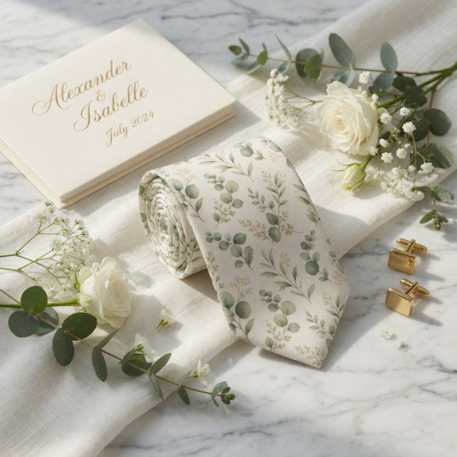 Corbata Elegante Eucalipto Aquarela Verde Salvia (Subido por el creador)