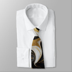 Corbata Elegante Faux Gold, Black and White Marble
