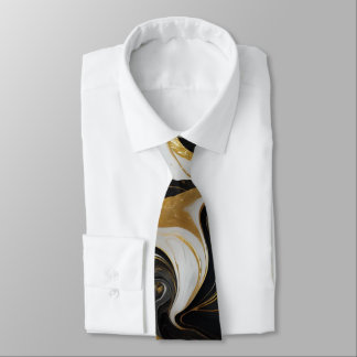 Corbata Elegante Faux Gold, Black and White Marble