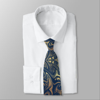 Corbata Elegante Faux Gold Swirls En El Ate De Cuello Azul