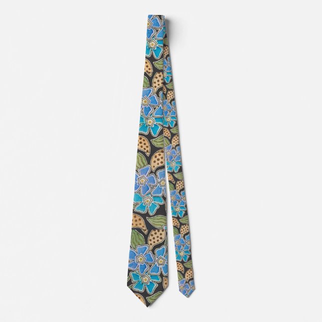 Corbata Elegante Flor Azul Periwinkle Floral Clásico (Anverso)