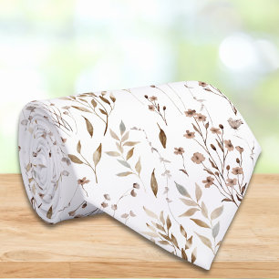 Corbata Elegante Flor Floral Patrón Botánico Marrón