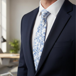 Corbata Elegante Floral Azul Vintage Francés