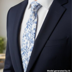 Corbata Elegante Floral Azul Vintage Francés