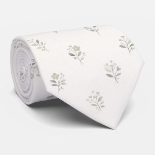 Corbata Elegante floral blanco salvia verde botánico