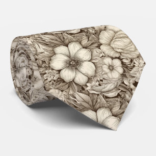 Corbata Elegante floral crema y marrón con profundidad