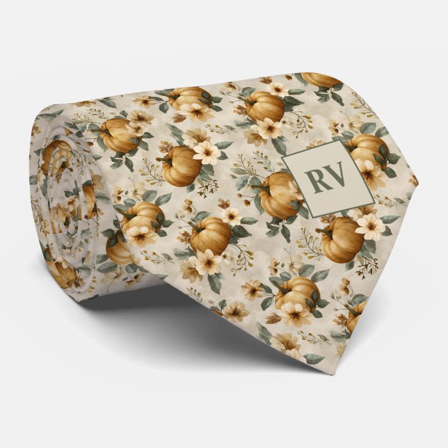 Corbata Elegante Floral de Calabaza de Otoño (Enrollado)
