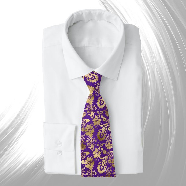 Corbata Elegante floral dorada púrpura (Subido por el creador)