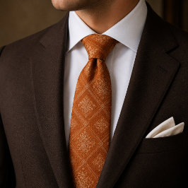 Corbata Elegante Floral Geométrico Naranja Quemada