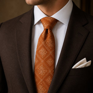 Corbata Elegante Floral Geométrico Naranja Quemada