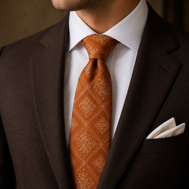 Corbata Elegante Floral Geométrico Naranja Quemada  (Subido por el creador)