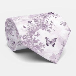Corbata Elegante Floral Púrpura y Mariposas