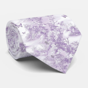 Corbata Elegante Floral Púrpura y Mariposas