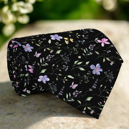 Corbata Elegante Floral Salvaje Sobre Boda De Fondo Negro