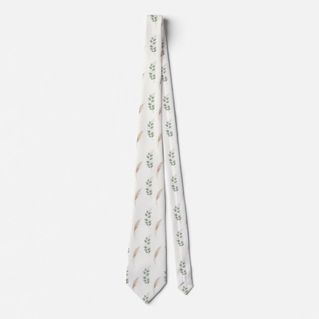 Corbata Elegante Floral Seca Neutral (Anverso)