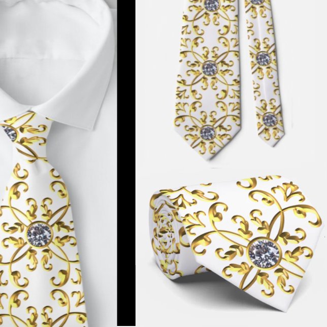 Corbata Elegante Formal Falso Diamante Oro Blanco (Subido por el creador)