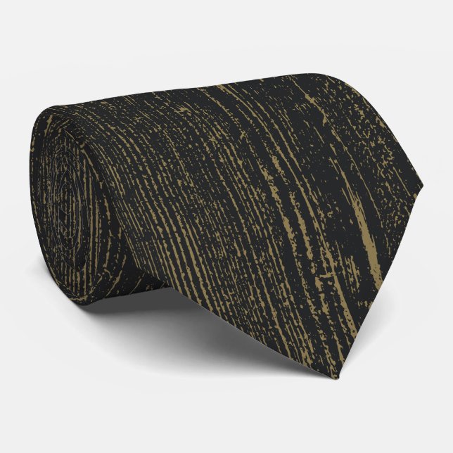Corbata Elegante Grano de madera de oro negro (Enrollado)