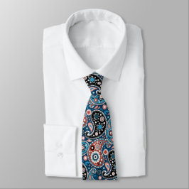Corbata Elegante impresión paisley azul y roja persa
