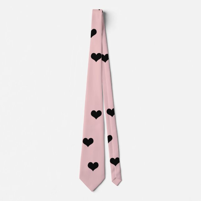 Corbata Elegante lindo patrón de corazón negro y rosa rubo (Anverso)