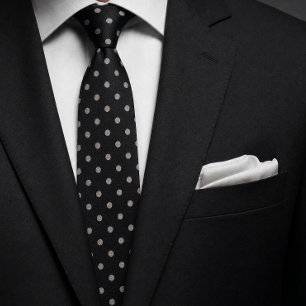 Corbata Elegante lunares de jacquard negro y marfil sin co