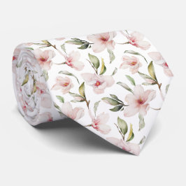 Corbata Elegante Magnolia Floral Acuarela Rosa Rubor