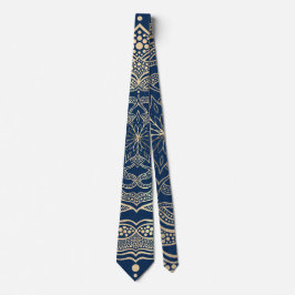 Corbata Elegante Mandala Art Boho Gold y Marina Blue Luxur