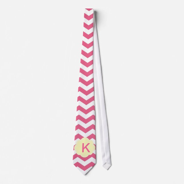 Corbata Elegante, moderno, bonito monograma de chevron ros (Anverso)
