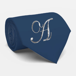 Corbata Elegante Monograma A Azul y Plata Gris