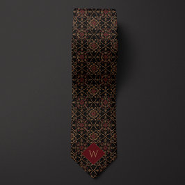 Corbata Elegante Monograma Borgoña y Negro