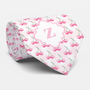 Corbata Elegante Monograma de Cereza Rosa en Acuarela