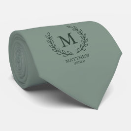 Corbata Elegante Monograma de Eucalipto Verde para Ujier d