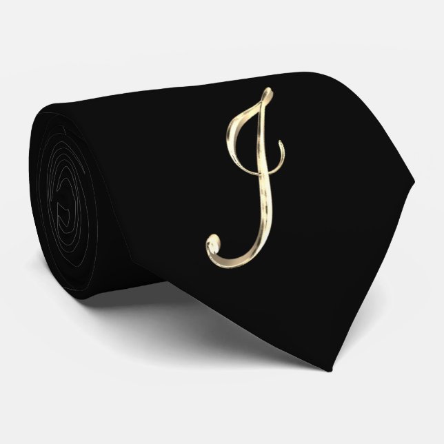 Corbata Elegante Monograma en negro y oro J Elegante (Enrollado)