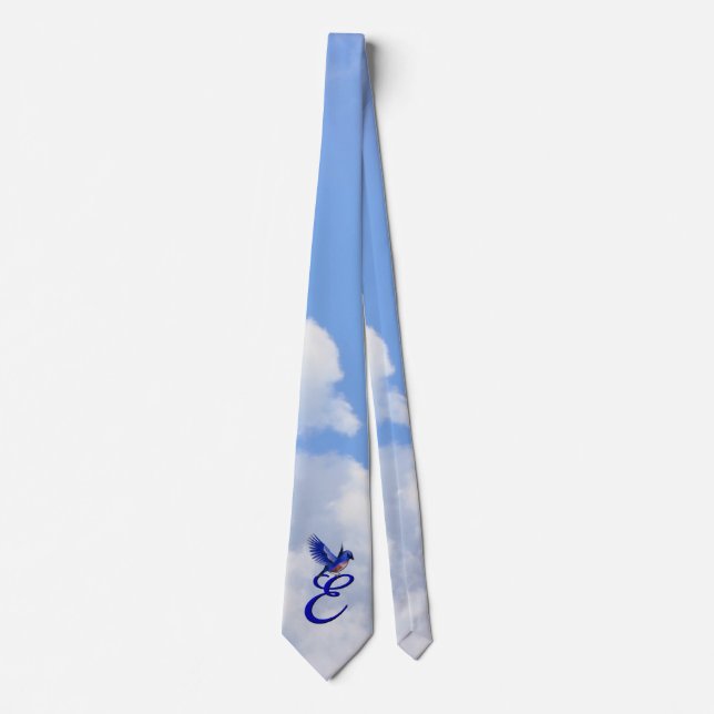 Corbata Elegante Monograma Inicial E Bluebird (Anverso)