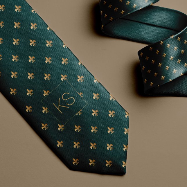 Corbata Elegante monogramado de oro verde oscuro (Subido por el creador)
