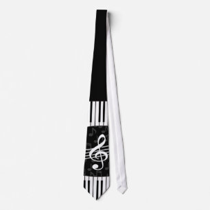 Corbata Elegante Music Notes Treble Clef y Piano Keys