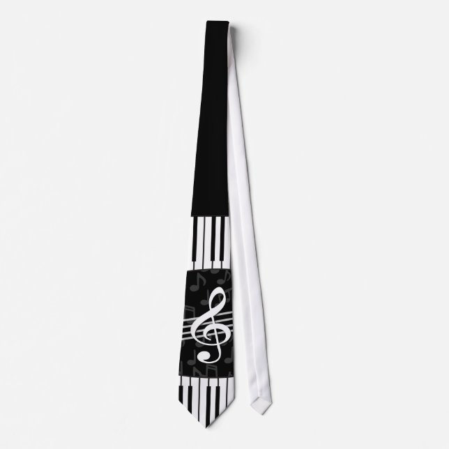 Corbata Elegante Music Notes Treble Clef y Piano Keys (Anverso)