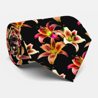 Corbata Elegante Naranja floral amarillo rosado Daylilies