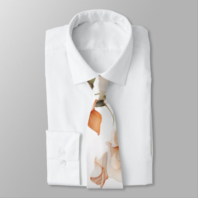 Corbata Elegante naranja verde blanco boho acuarela floral (Atado)