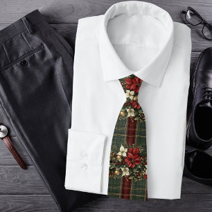 Corbata Elegante Navidad en Cuadros Burgundy y Flor de Pas