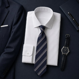 Corbata Elegante Navy Patrón de Franja Plateada