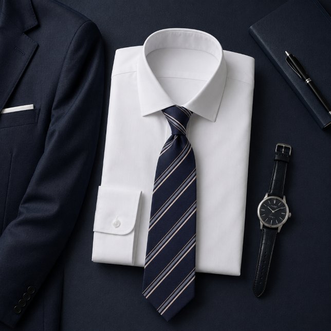 Corbata Elegante Navy  Patrón de Franja Plateada (Subido por el creador)