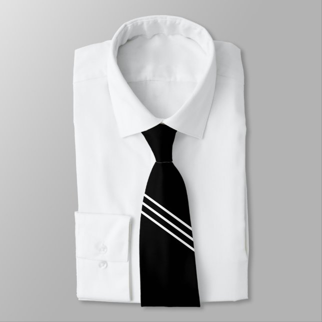 Corbata Elegante Negro con 3 Líneas Blancas (Atado)