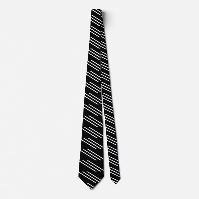 Corbata Elegante Negro con 3 Líneas Blancas (Anverso)