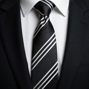 Corbata Elegante Negro con 3 Líneas Blancas