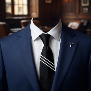 Corbata Elegante Negro con 3 Líneas Blancas
