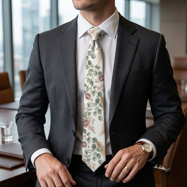 Corbata Elegante Neutral Botánico Boho Pampas (Subido por el creador)